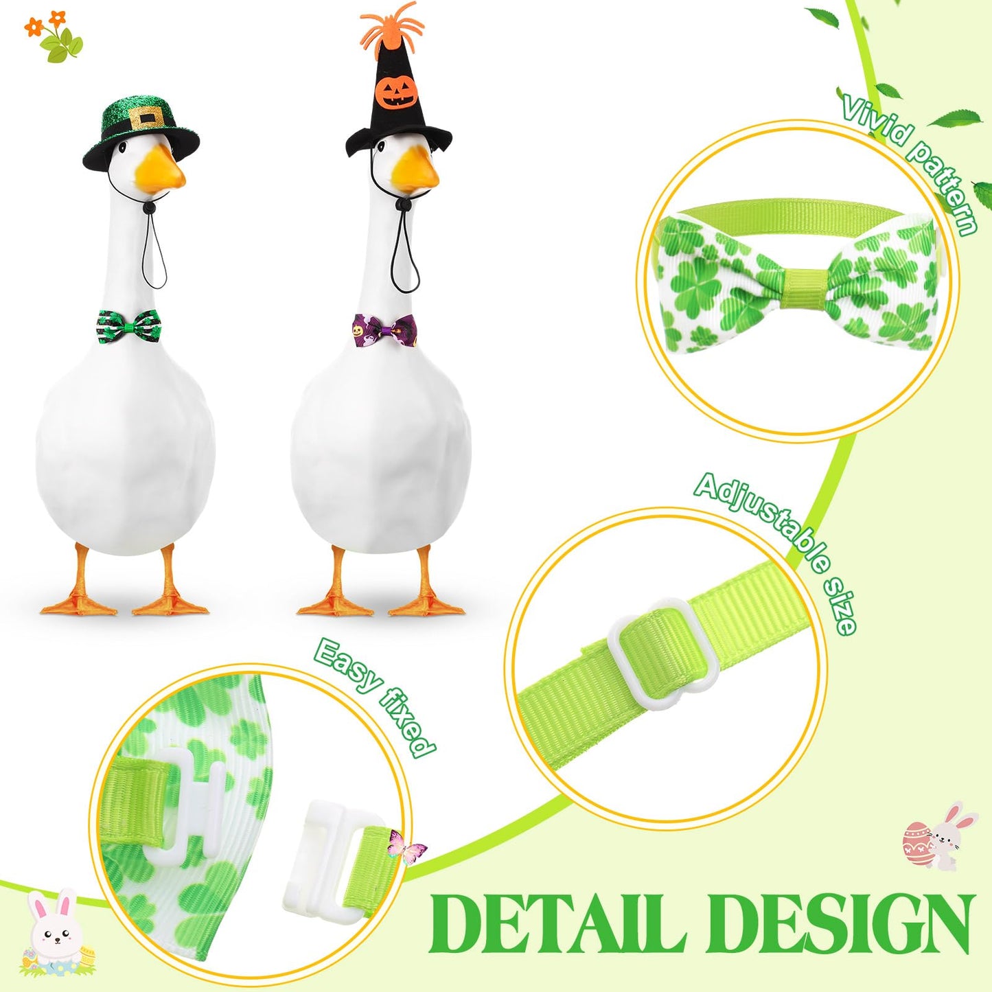 Weysat 8 Set Holiday Porch Goose Outfits All Season Holiday Bundle 4th of July Fall Halloween Christmas St. Patrick Easter Lawn Porch Geese Clothes Hat Bowtie Tie Outfit for 23" Goose Patio Yard Decor