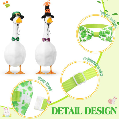 Weysat 8 Set Holiday Porch Goose Outfits All Season Holiday Bundle 4th of July Fall Halloween Christmas St. Patrick Easter Lawn Porch Geese Clothes Hat Bowtie Tie Outfit for 23" Goose Patio Yard Decor