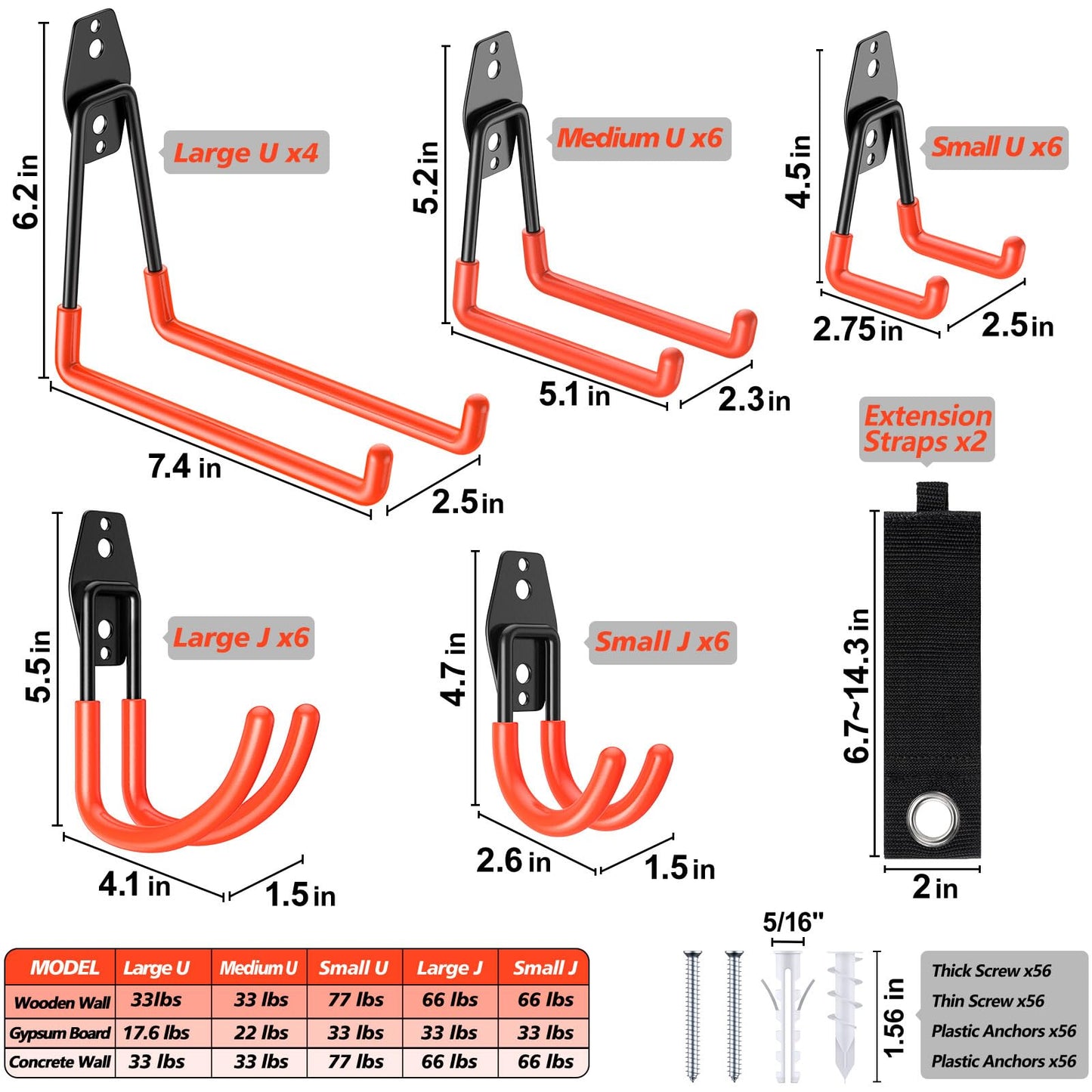 MIKRUI 30 Pack Heavy Duty Garage Hooks,Solid Steel Wall Mount Hangers,with Anti-Slip Coating,for Hanging and Organising Ladder,Bike,Ropes,Broom,Garden,Yard and Power Tools