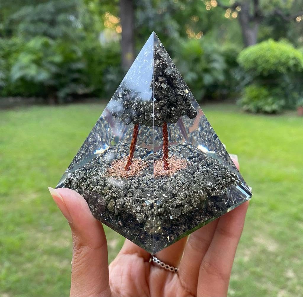 Orgonite Crystal Handmade Pyrite Tree Pyramid – Spiritual Energy Generator for Meditation, Abundance, Protection, Balance, Reiki, Yoga, Cleansing, Decor, Manifestation, Harmony, Gift, Office, Altar, Vastu, Positive Energy