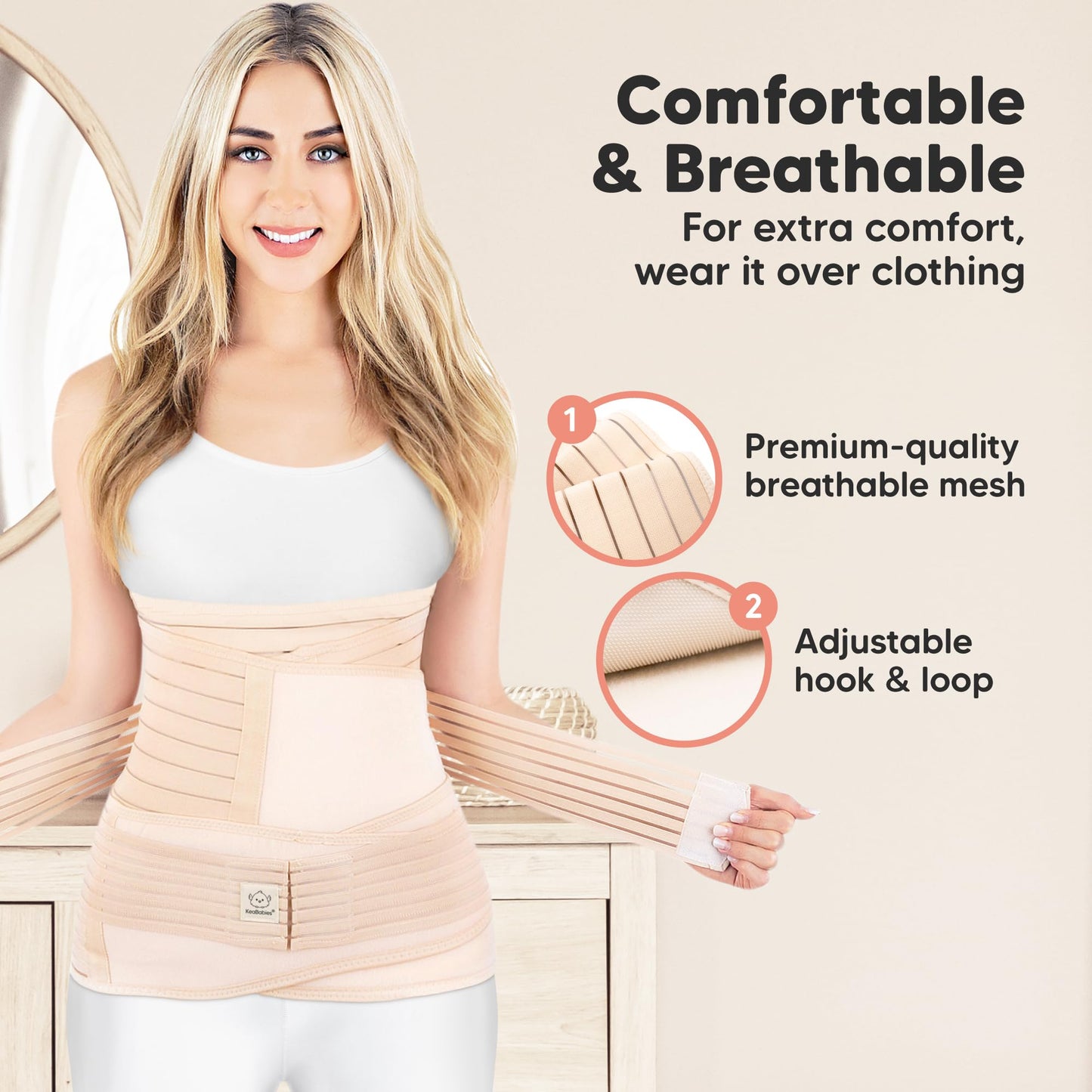 3 in 1 Postpartum Belly Support Recovery Wrap - Postpartum Belly Band, After Birth Brace, Slimming Girdles, Body Shaper Waist Shapewear, Post Surgery Pregnancy Belly Support Band (Classic Ivory, M/L)