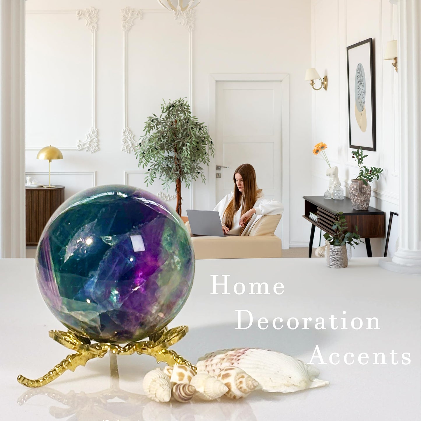 Rainbow Fluorite Crystal Sphere - 1.6-2.0" Inches, Gem-Grade Clarity, Witchcraft Supplies, Healing Crystal for Spooky Room, Ideal for Reiki, Chakra, Feng Shui, Meditation, Healing, and Home Decor