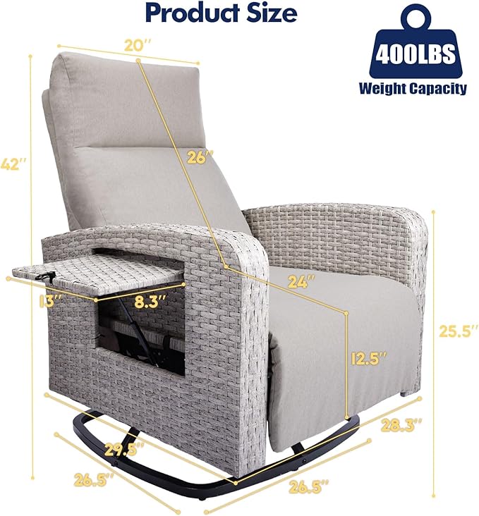 Outdoor Recliner Chair Set of 2, Wicker Patio Recliners with Adjustable Backrest and Extended Foot Rest, Reclining Patio Chairs with Flip Table & Removable Cushion Cover for Porch
