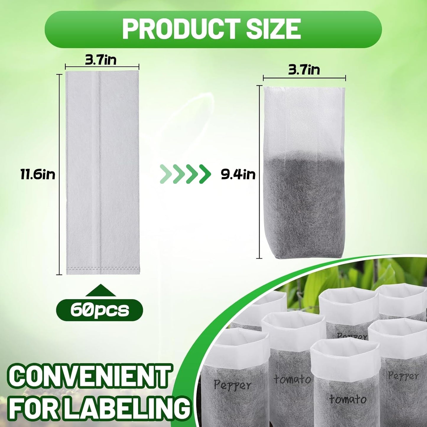 Cosweet 11.6''H Deep Nursery Grow Bags, Non-Woven Fabric Planting Pots for Indoor and Outdoor Garden Growing Seedlings Vegetables Flowers Fruits (60 PCS)