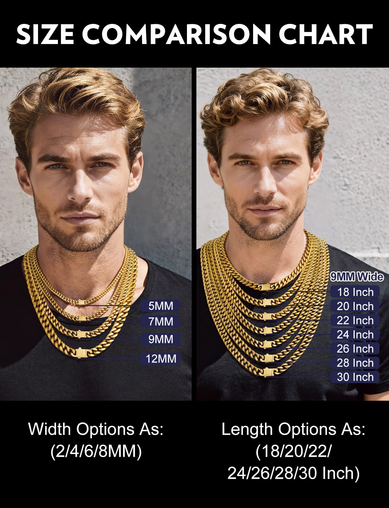 Bandmax 9MM Chunky Choker Necklace for Men 14K Gold Plated Miami Link Chain Cuban Chains Mens Necklace Chain 18 Inch Gift for Husband Son Father