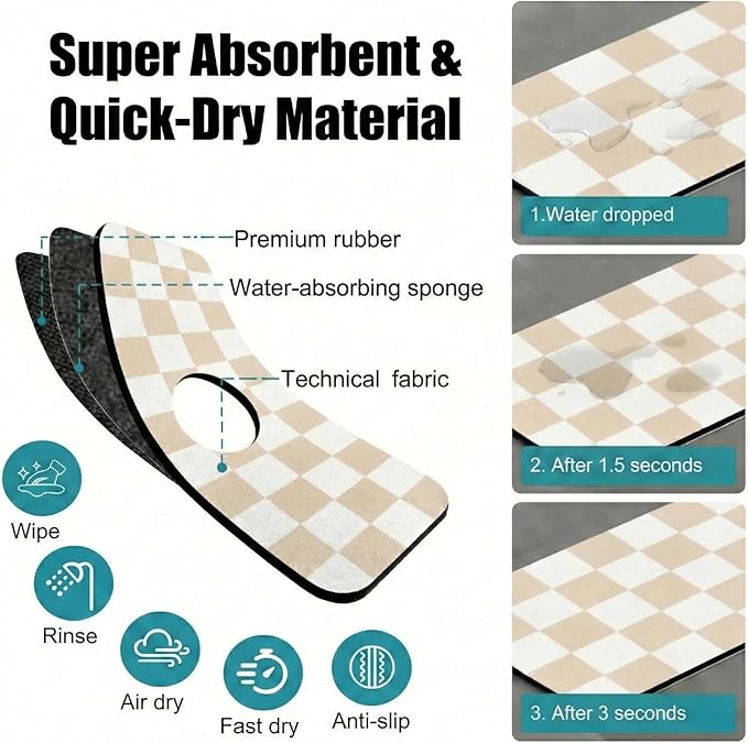 Customizable Kitchen Sink Faucet Mat: 24" Lx4 W Checkered Bathroom Counter