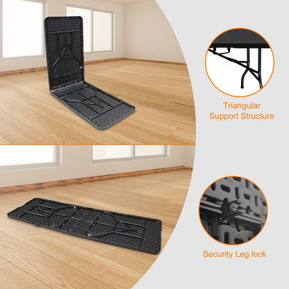 SculPong 8 FT Folding Table with Carry Handle, Portable Fold-in-Half Plastic Table, Rectangle Foldable Table for Indoor/Outdoor Black