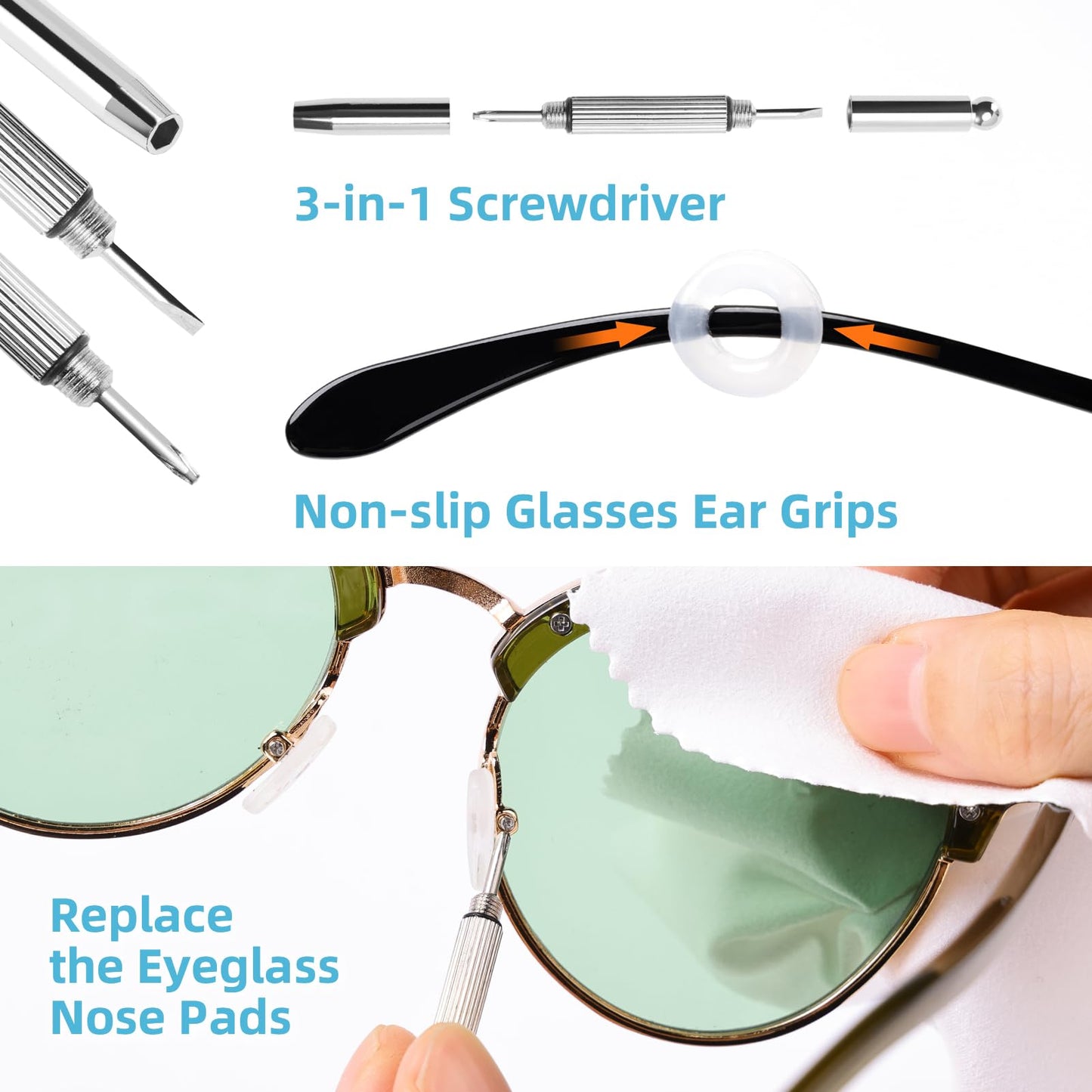 Glasses Cleaner Kit Eyeglass Cleaner, Anti Fog Spray with Microfiber Lens Cleaning Cloth, Glasses Repair Tool with Screws, Portable Travel Eyeglasses Cleaning Kit with Case