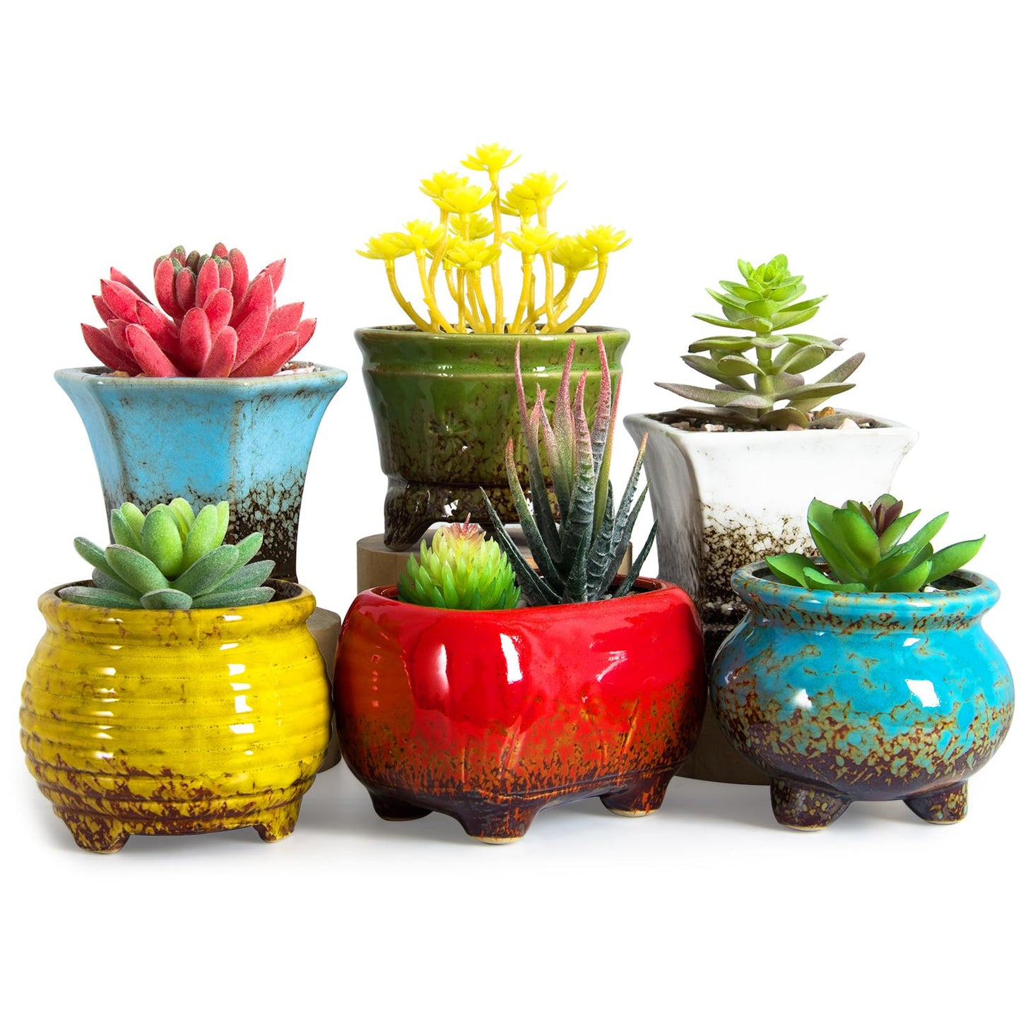 ARTKETTY Succulent Pots - Small Succulent Plant Pots with Drainage Set of 6, Ceramic Cactus Planter Pots for Indoor Unique Flower Planter Container for Home Office Decor