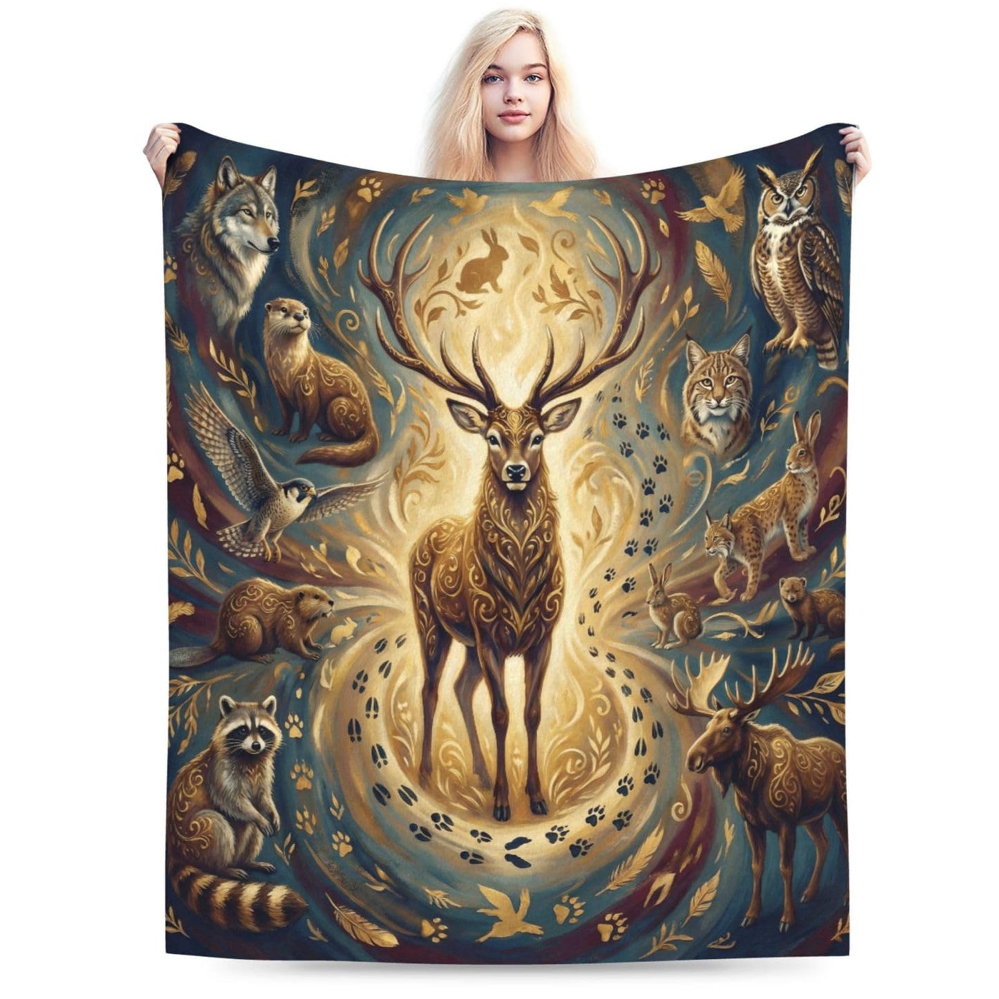 Gbuzozie Deer Owl Eagle Rabbit Wolf and Tiger Wild Animals Fleece Blanket Lightweight Elk Hunting Gifts Throw Blanket for Sofa Couch Bed Camping Travel - Super Soft Cozy Microfiber Blanket 60"X50"