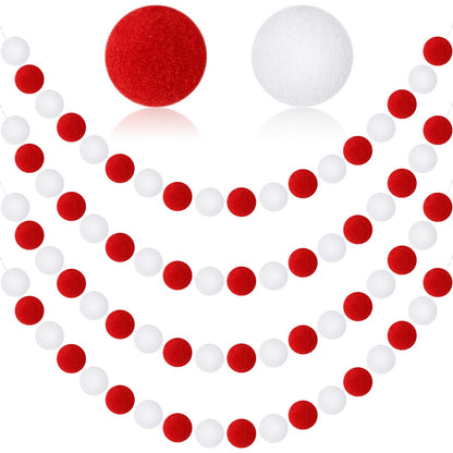 MARFOREVER 4 Pack 26.3 Feet Red and White Christmas Decorations Christmas Pom Pom Garland 30 Balls Xmas Felt Ball Garland for Xmas School Classroom Mantel Wall Home Party Decor Hanging Ornaments