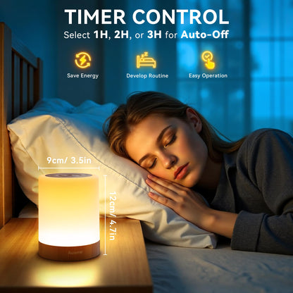 Auxmir Night Light, 3000mAh Rechargeable LED Table Lamp, Smart Dimmable Touch Control Bedside Lamp with RGB Color Changing & 4 Modes, Portable Night Light for Kids, Bedroom, Living Room, Camping