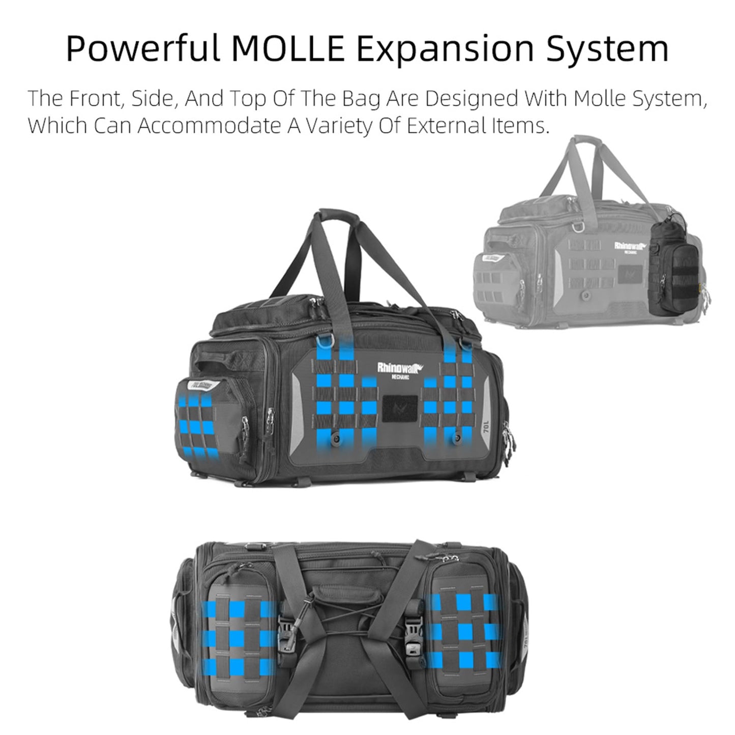 abamita Motorcycle Tail Bag Expandable 50-70L Travel Luggage with Rain Cover Backpack & Molle System-Black