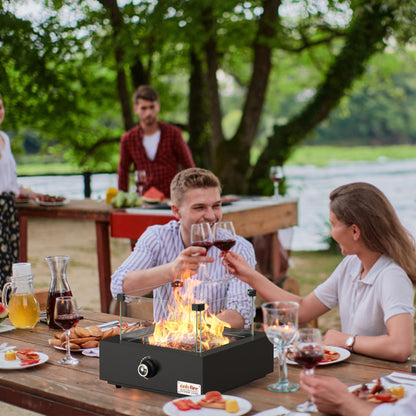 ONLYFIRE OUTDOOR LIVING 15.7" Portable Propane Gas Fire Pit Side-Mounted, Modern Tabletop Fireplace Smokeless Firepit with Glass Wind Guard for Patio Camping RV Tailgating, 23000BTU, Square FP040