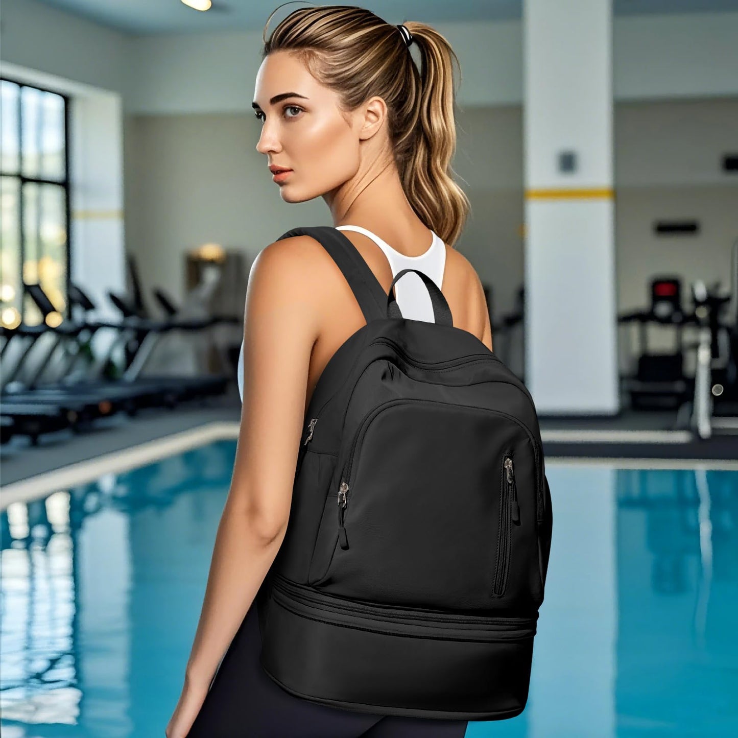 VENATIN Gym Backpack for Women Men,Cheer bag,Lightweight Gym Bag with Shoe Compartment, Waterproof Sports Backpack with Wet Pocket, Black