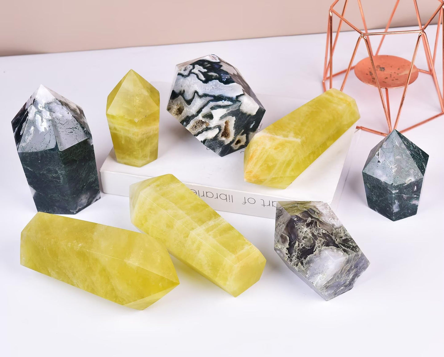VIZYTOU Lemon Quartz Stone Tower Obelisk Large Healing Crystal Rock Point Wand Reiki Healing Meditation Stone 2.2-2.8 LBS