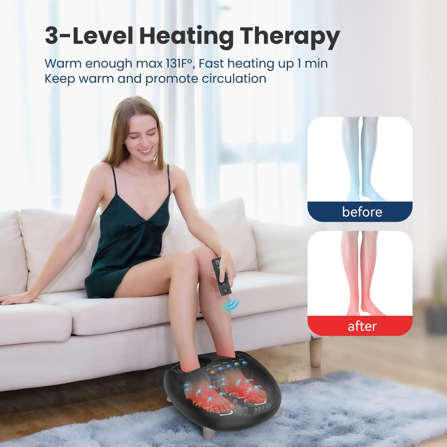 COMFIER Shiatsu Heated Foot Massager with Heat for Plantar Fasciitis Neuropathy, Deep Kneading Vibration Feet Massager for Mon Dad Men Women-Home Office Use