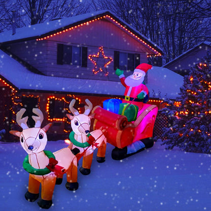 SEASONBLOW 8 Ft LED Inflatable Christmas Reindeer Pull The Sleigh Take Santa Claus Xmas Decoration for Yard Lawn Garden Home Party Indoor Outdoor