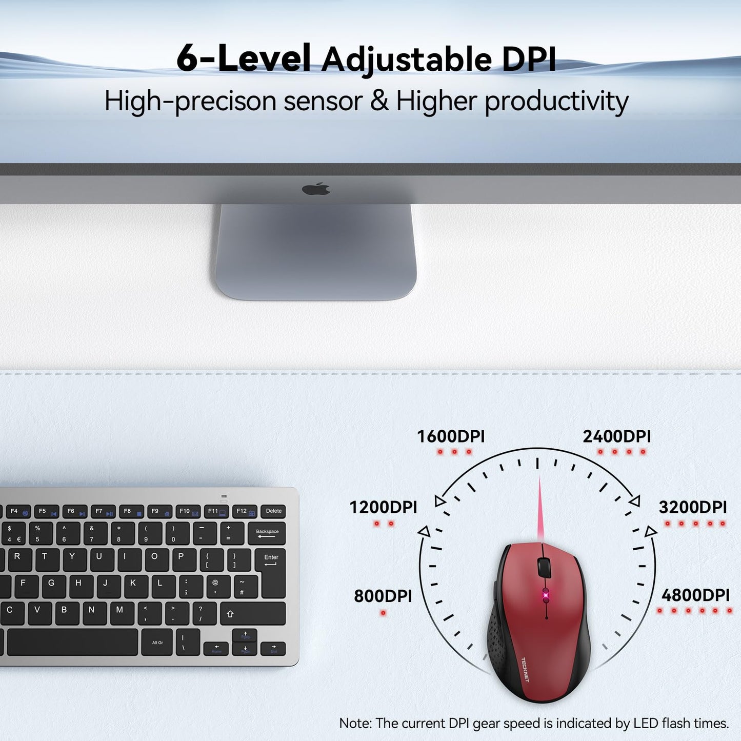 TECKNET Wireless Mouse Rechargeable,Mouse for Laptop Computer,2.4G USB Computer Mice Wireless,6 Button 6400 DPI Ergonomic Silent Mice,Portable Cordless Travel Mice-Wide Compatibility