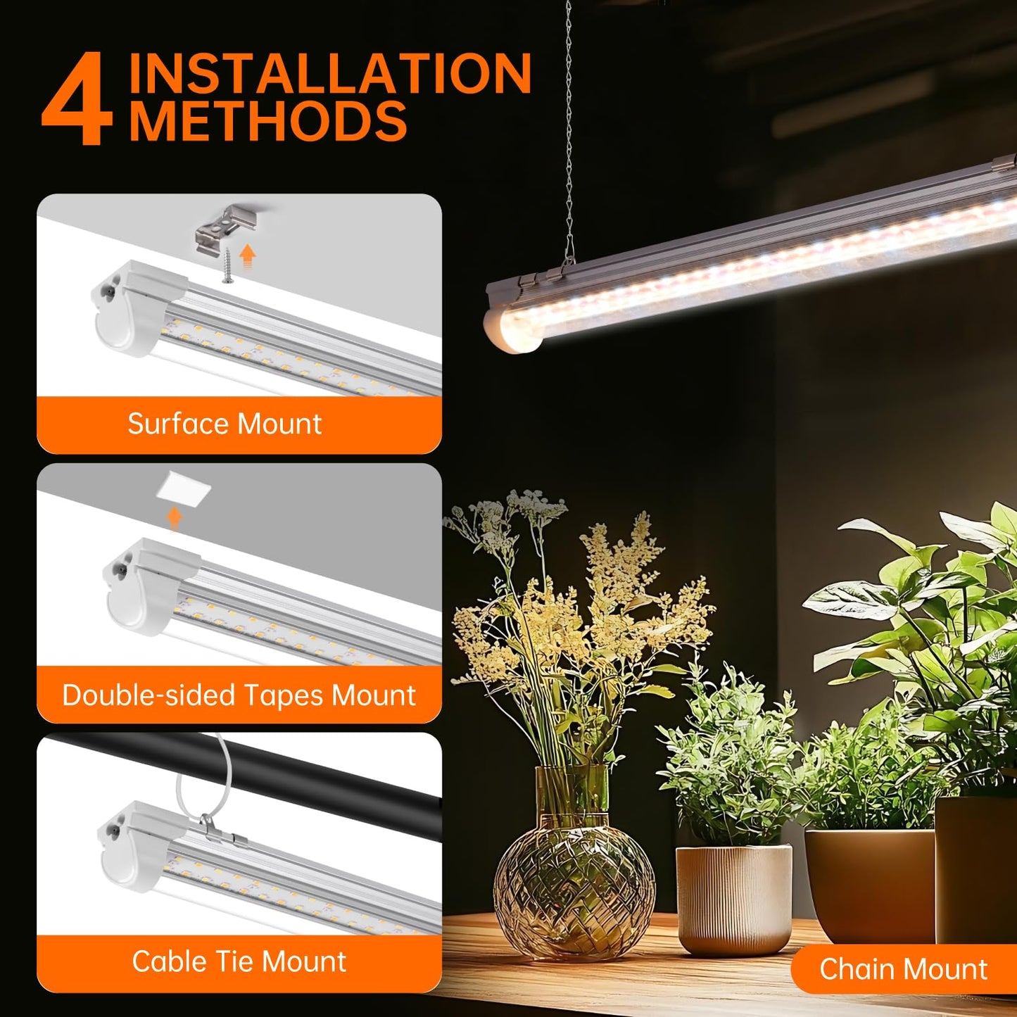Bstrip Grow Light, 2FT 48W (2 X 24W) Plant Light with Timer, Full Spectrum with 660nm Red LEDs, Linkable Design, 3686K T8 Grow Lights for Indoor Plants, Greenhouse, Seeding, 2-Pack