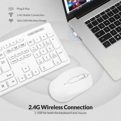 Wireless keyboard and Mouse,Rii RK200 Standard Full Size Keyboard and Mouse 104 Keys for Work Office Home UK Layout (AAA Batteries not Include)-White
