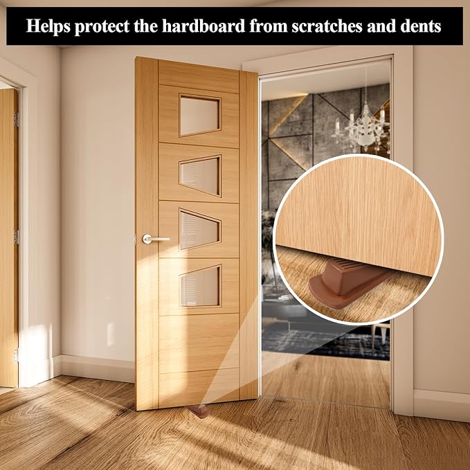 4 Pack Door Stoppers for Bottom of Door, Brown 4.8x2.2x1.3in Door Stops, Rubber Door Stopper Wedge, Sturdy Stackable Door Stops for Floor