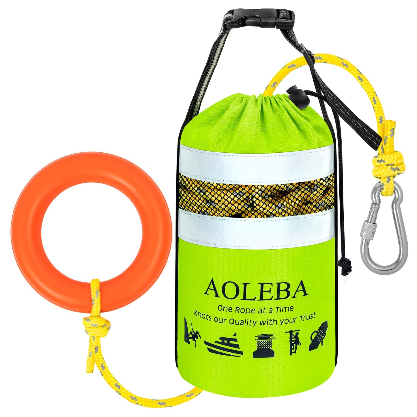AOLEBA Water Rescue Throw Bag with 8MM Reflective Rope, 1900lbs Tensile Strength Emergency Safety Gear for Boating, Kayaking, Rafting, Floating Throw Bag Throwable Device with Quick Deployment Design