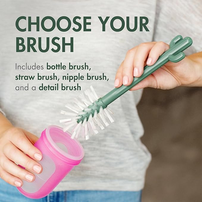 Boon Cacti Bottle Cleaning Brush Set, Terracotta, 4 Piece Set