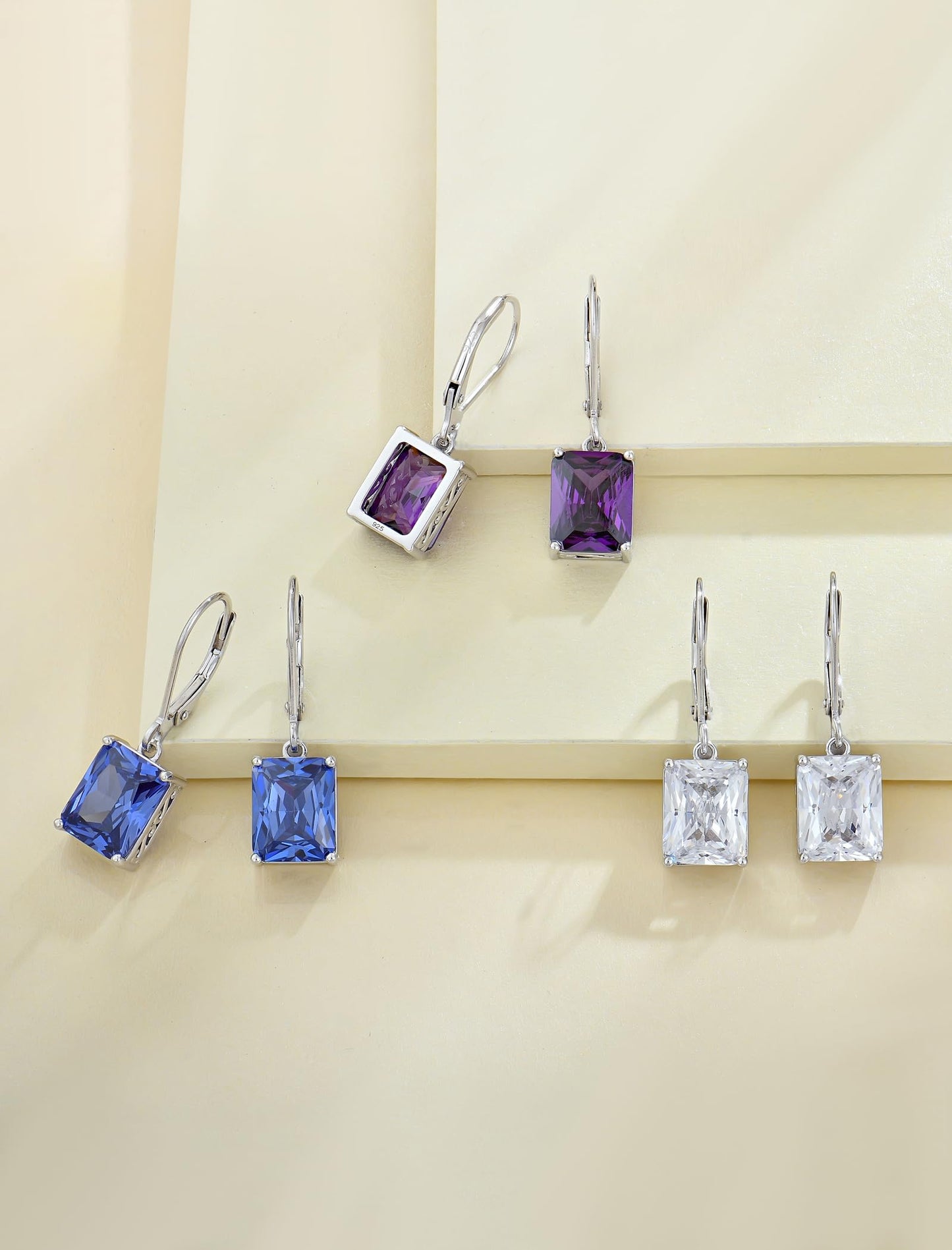 YL Solitaire Dangle Drop Earrings 925 Sterling Silver Leverback Earrings 8X10MM Square Cubic Zirconia Jewelry