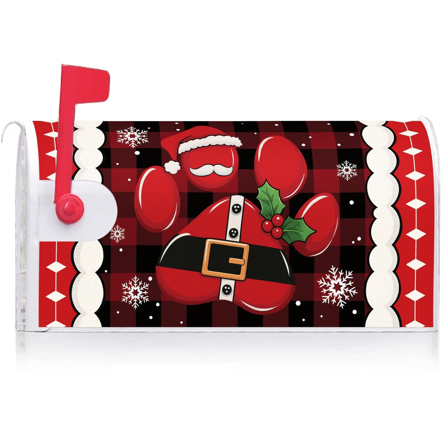 Texupday Christmas Dog Cat Paw Buffalo Plaid Decor Mailbox Cover with Magnetic Strip Funny Winter Holiday Mailbox Wraps Post Letter Box Cover Standard Size 21" X 18" for Garden Outdoor Yard Decor