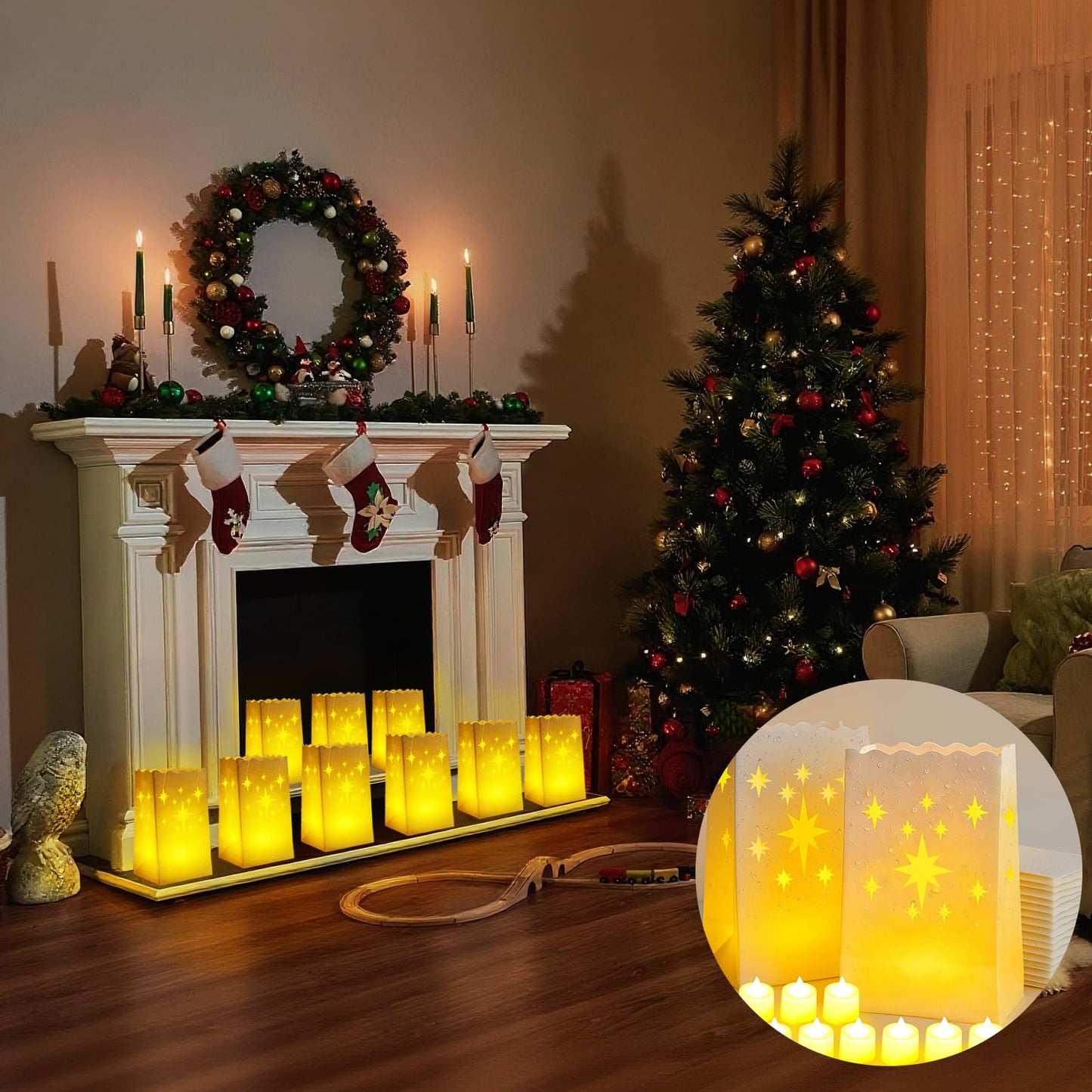 Btanadi Waterproof 30-Pack Luminaria Bags with LED Candles – Reusable White Plastic Luminaries for Outdoor, Christmas, Wedding & Party Decorations