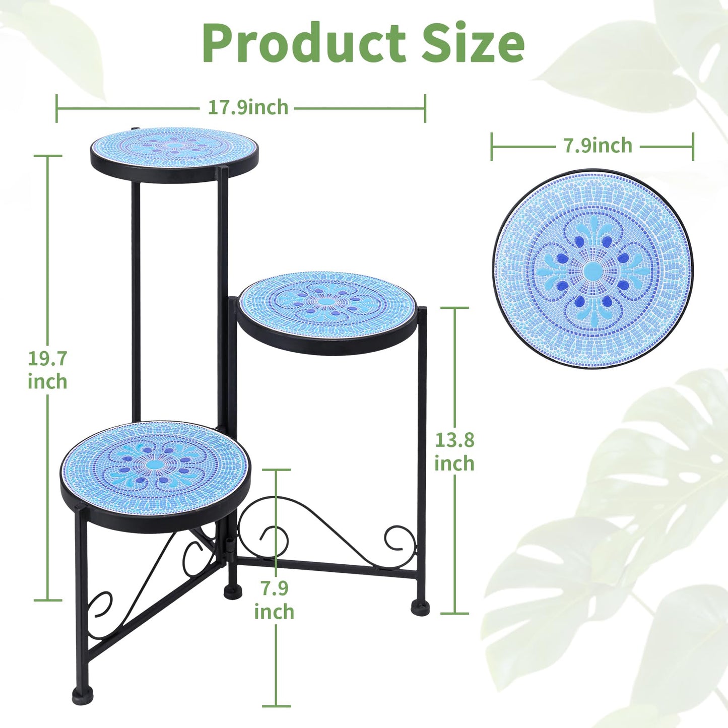Chonsun Plant Stand Indoor 3 Tie Mosaic Metal Corner Shelf Outdoor Plant Pot Holder Folding Storage Corner Table Plant Shelves for Living Room