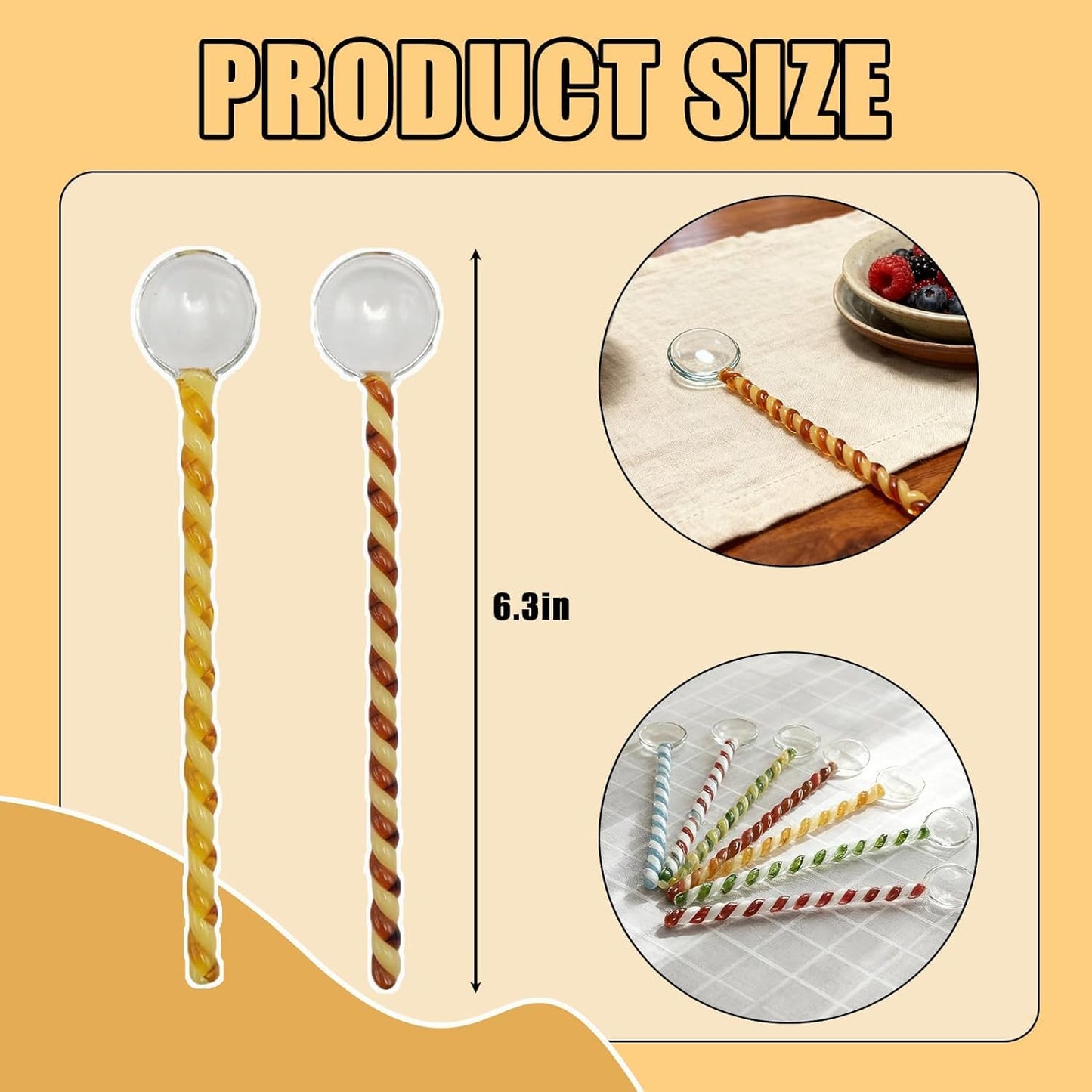 TMXAOK 6 Pieces Glass Stirring Spoons Clear Crystal Coffee Cocktail Mixing Spoon Teaspoons with Spiral Handle Salt Sugar Ice Cream Yogurt Jam Dessert Scoop Swizzle Stick Stirrer for Bar Cafe Party (H)