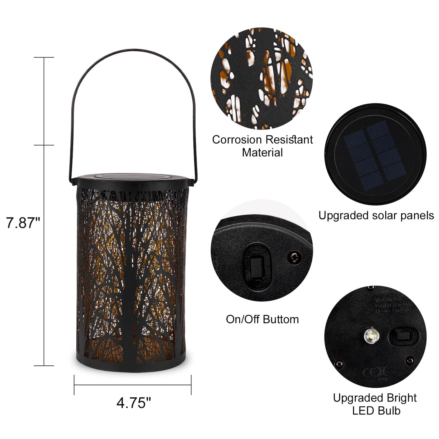 FANOAULEA Solar Lanterns for Outdoor Waterproof, Hanging Solar Lights Gifts for Women Mom, Tree Lantern Hanging/Standing for Patio, Lawn, Tabletop, Garden Decorative LED Lantern Black Tree