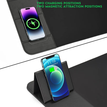 Wireless Charging Mouse Pad with Phone Holder Gaming Mousepad Desk Mat 15W Qi Fast Charging Pad Ultra-Smooth Surface Non-Slip Extended Premium Black Computer Keyboard Mat for MacBook PC Laptop