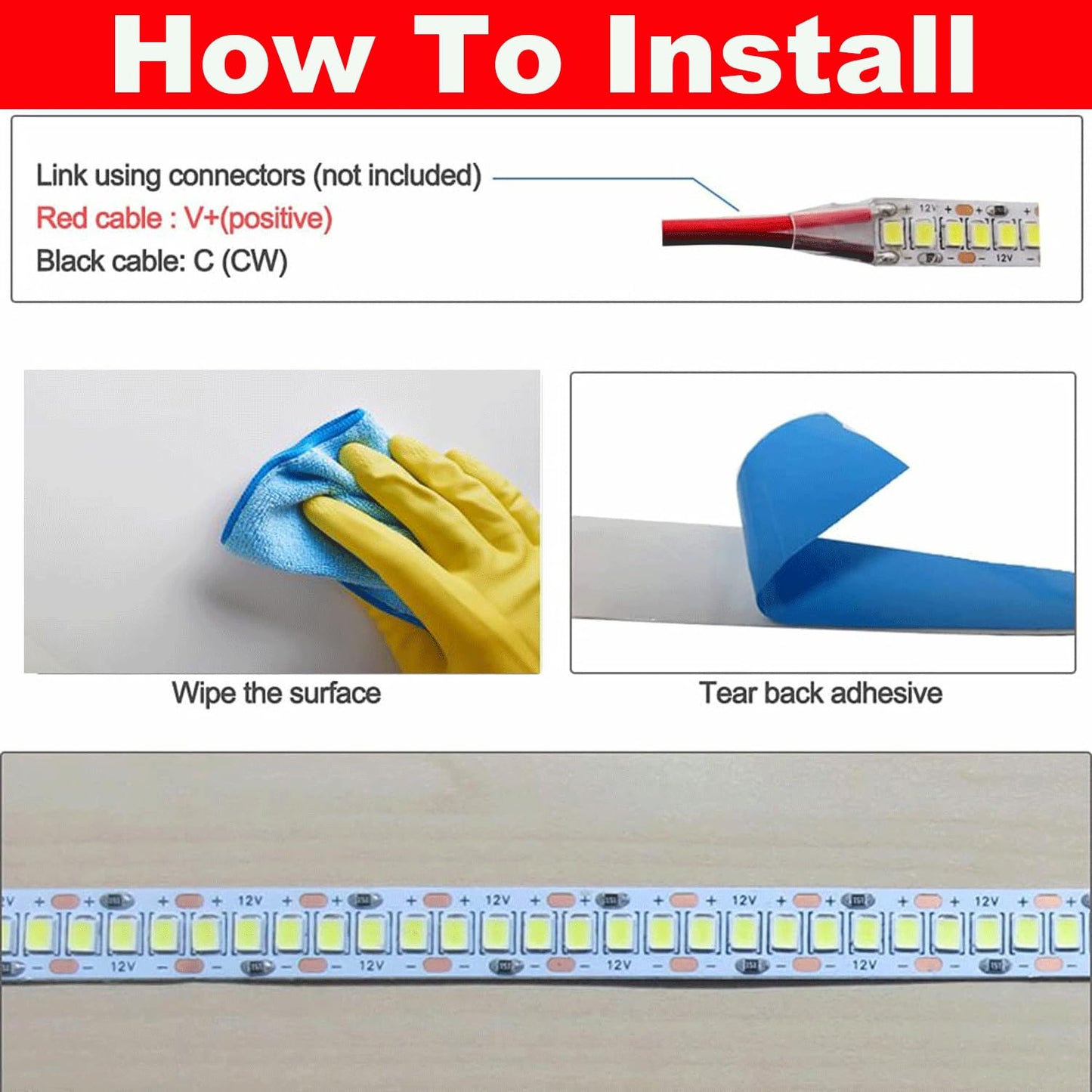 HAASHADA LED Strip Lights, DC12V 5m/16.4ft Dimmable 2835 LED Lights Strip, Super Bright 1200 LEDs 24000LM LED Ribbon Strip Lights Non-Waterproof, 2 Times Brightness Than SMD 5050 (Cool White 6500K)