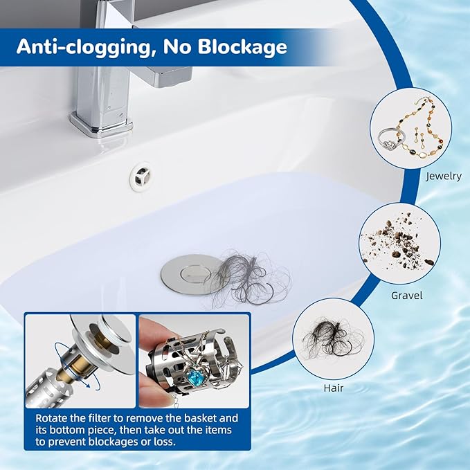 Hibbent 3 Pack Upgraded 3 in 1 Bathroom Sink Drain Strainer, Universal Pop Up