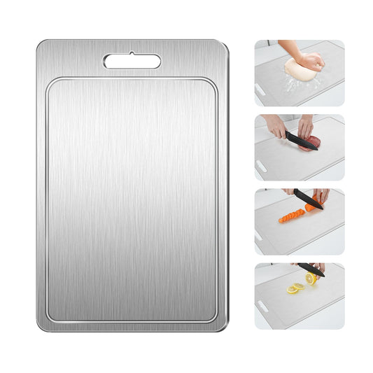 Titanium Cutting Board 100% Pure Cutting Boards With Juice Groove Metal Grade Food Double Sided Chopping Board for Cutting Meats Vegetables Fruits(Titanium-Large)