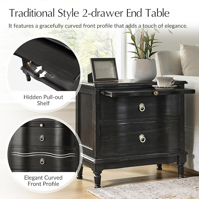 HULALA HOME Solid Wood Storage End Table