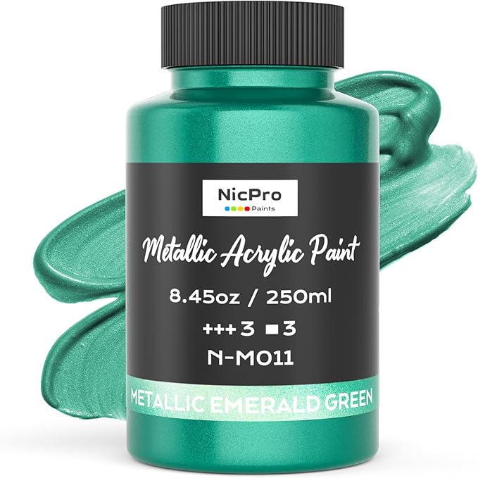 Nicpro Metallic Emerald Green Acrylic Paint, 8.45oz/250ml Large Pearlescent
