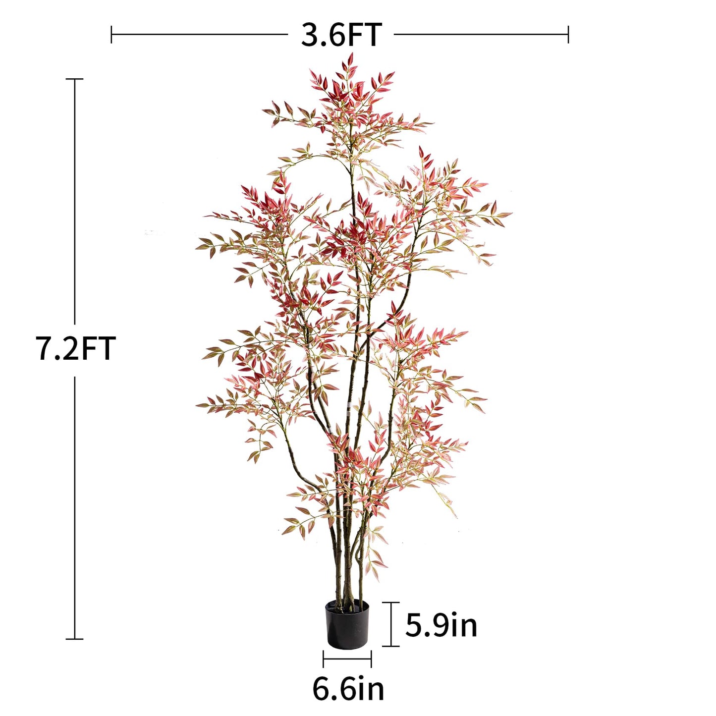 7.2ft Faux Bamboo Tree Artificial Nandina Tree Artificial Indoor Plants Realistic Fake Potted Tree with 800+ Leaves, Cement Planter - Home Office Decor Perfect for Housewarming Gift Non-Toxic