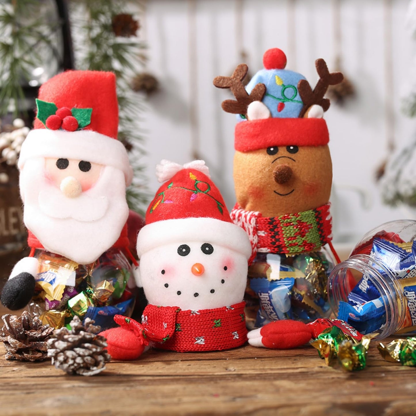 5PCS Christmas Candy Jars With Lid Cute Santa Snowman Elk Ornament Cookie Jar Plastic Candy Dish Biscuit Containers Storage Xmas Gift Favor Box for Children, Holiday Party Supply Home Decor