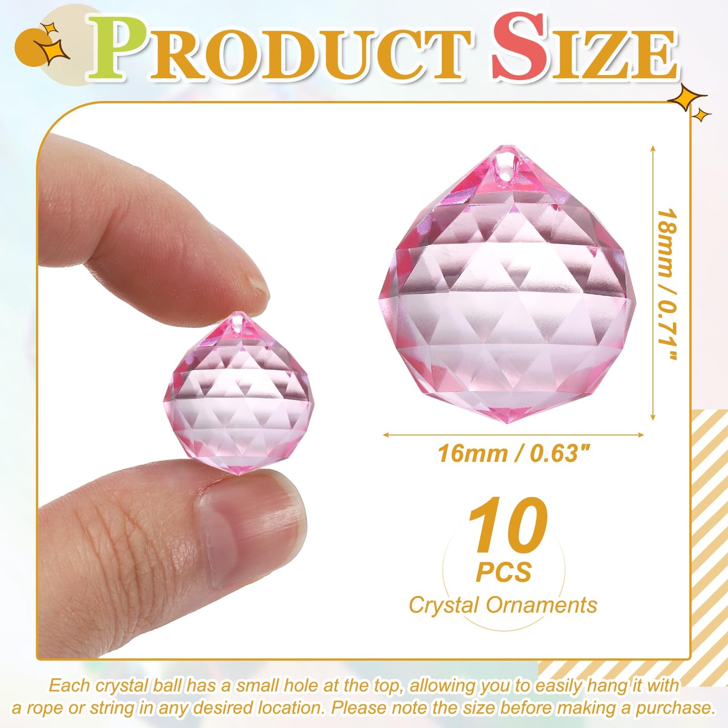 YELARXI Crystal Ball Prisms, Sun Catcher Hanging Prism Sun Catcher Pendant 18mm / 0.71Inch & 10 Pack & Pink-Fitting for (Outdoor/Indoor/Windows/DIY Decor/Feng Shui/Chandelier)