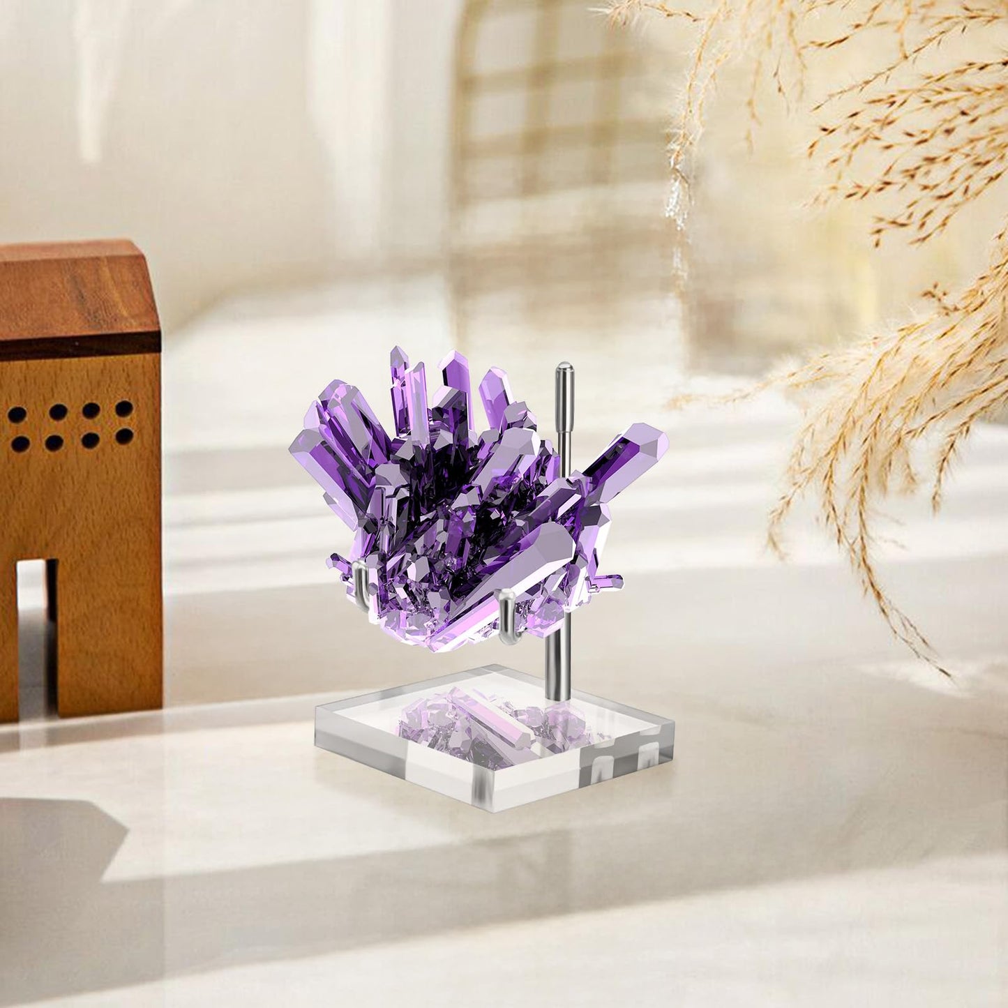 Tolare 6 Pcs Rock Display Stand with Acrylic Base, Adjustable Metal Arm Crystal Display Stand, Silver Small Holder for Gemstones, Fossils, Crystal, Minerals, Agate(2.4 X 2.4 X 4.1 Inches)