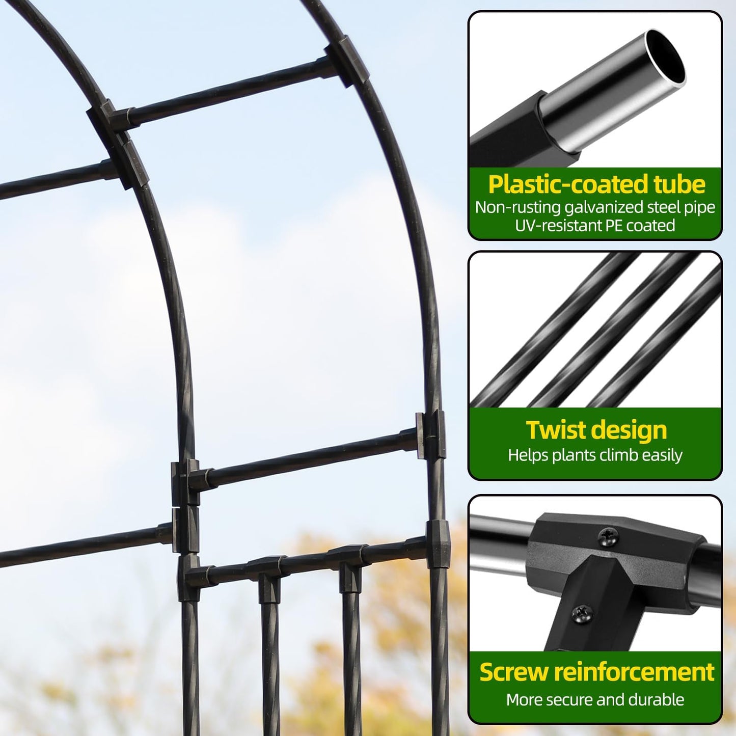 BUKLIYN Half Sided Arch Against The Wall Garden Arch Trellis - Garden Arch Arbor Trellis for Climbing Plants Outdoor - Garden Arch Trellis Arbor for Home Yard and Garden（Black）