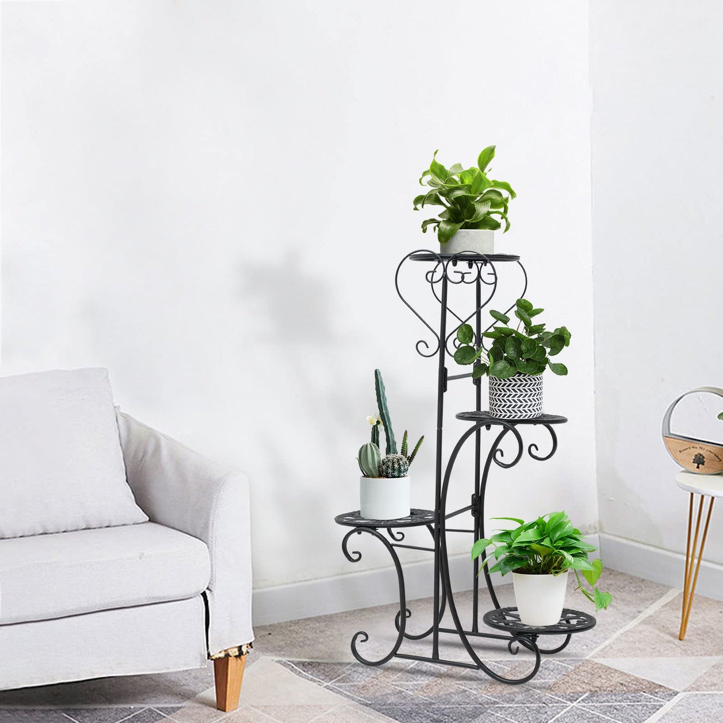 WUSILILU Plant Stand Indoor Tall, 4 Tier Metal Flower Pot Display Shelf Black Multilayer Flower Holder Rack Corner Organizer for Patio Orchid Office Porch Living Room Garden Balcony