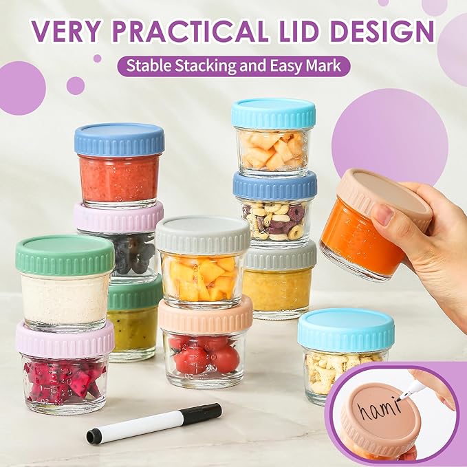 DRKIO 12 Pack Glass Baby Food Storage Containers - 4 Oz Baby Food Jars