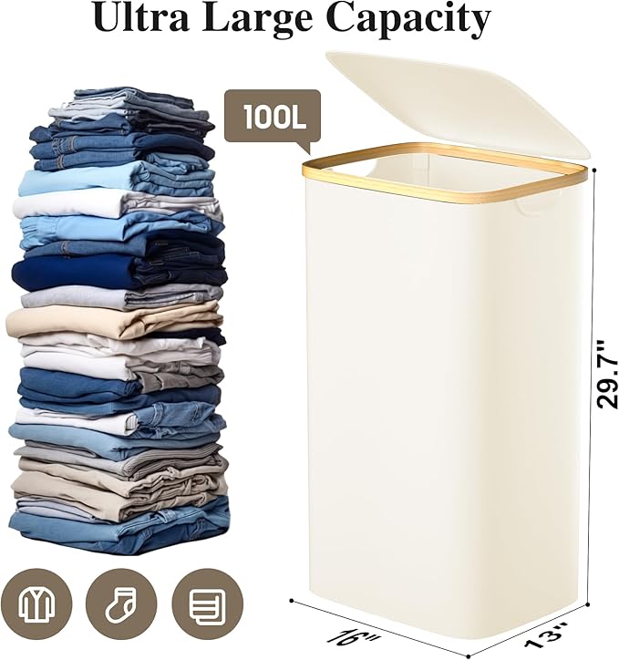 Large Laundry Hamper, 100L Waterproof Laundry Basket