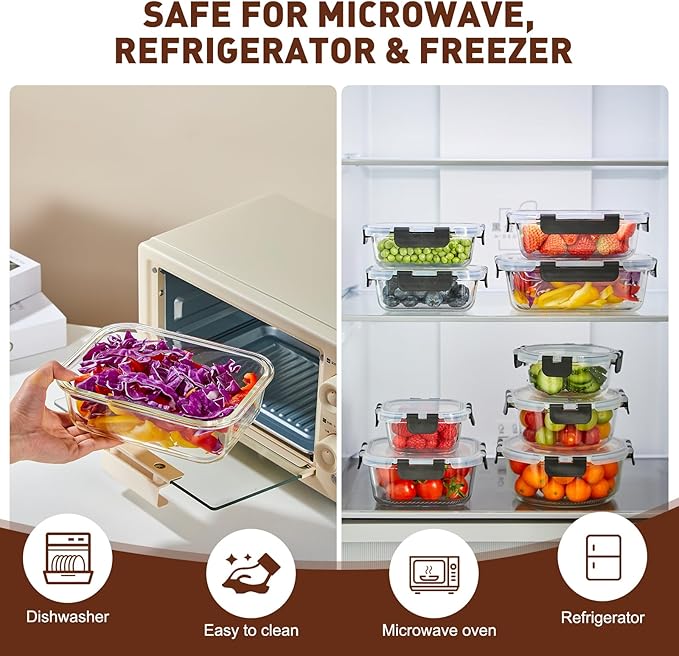 Liuruiyu 12 Pack Glass Food Storage Containers