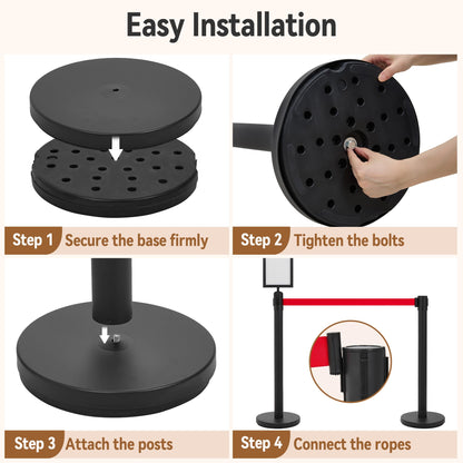 INMOZATA 6 Pack Retractable Belt Stanchions, Black Crowd Control Posts with 6.6FT Belts, Sign Holders, Heavy-Duty Steel Base – Ideal for Events, Auto Shows, Public Venues, Exhibitions (Black, 6.6FT)